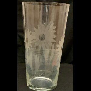 Etched Glass Vase 10 inch