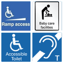 Accessible Icons Ramp Access baby changing accessible toilet and hearing loop