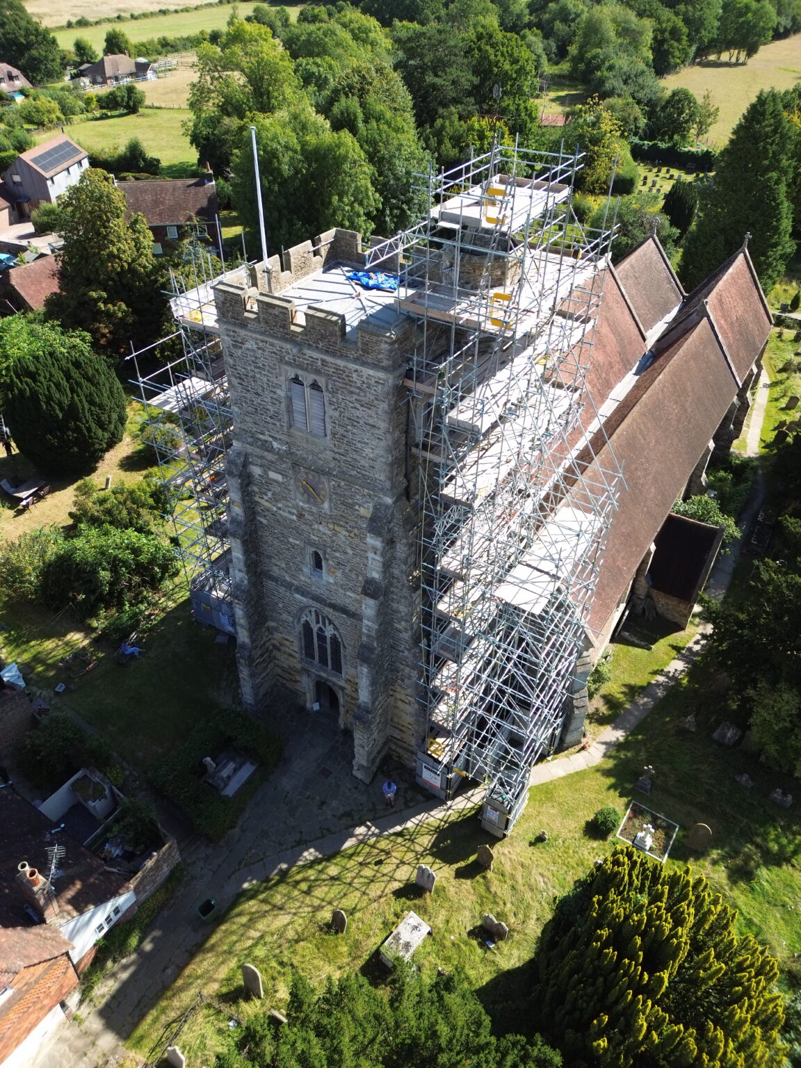 Scaffolding around All Saints Tower