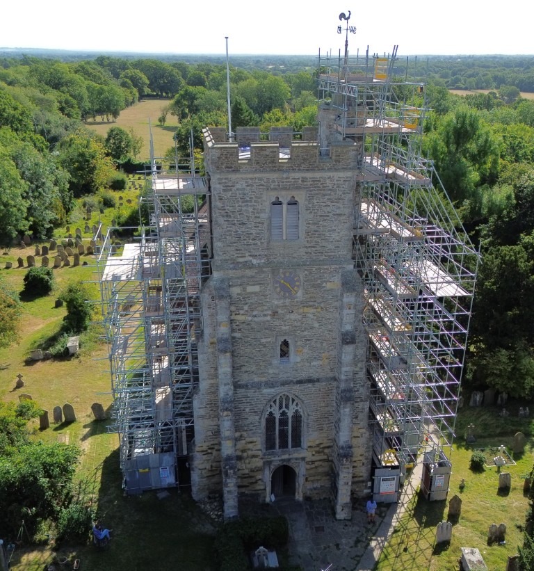 All Saints Tower Works from Drone