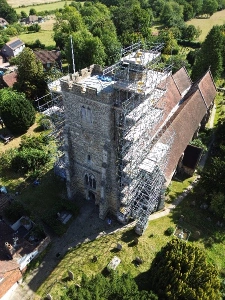 All Saints Church with Scaffolding for Tower Spirelet and Roof repairs