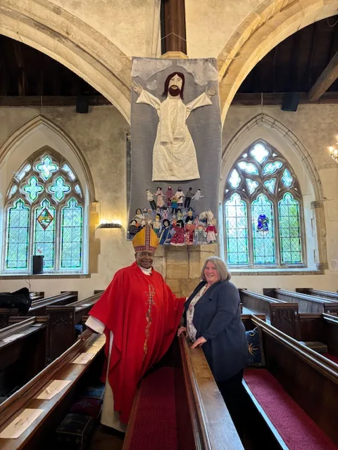 Confirmation Service Sunday 8th June 2025. Bishop Rose and Doreen Braganza with blessed new banner